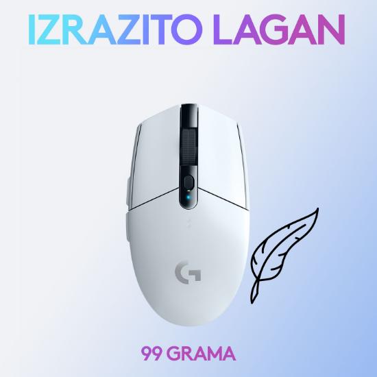 Miška LOGITECH Gaming G305 Lightspeed, bežični, optički, 12000dpi, beli, USB