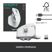 Miška LOGITECH MX Master 3S Performance, laserski, bežični, BT, Unifying receiver USB, beli