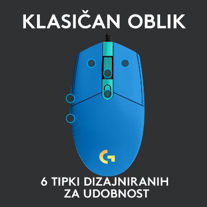 Miška LOGITECH Gaming G102 Lightsync, optički, 8000dpi, modri, USB