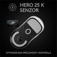 Miška LOGITECH Pro X Superlight, bežični, optički, 25600dpi, beli, USB