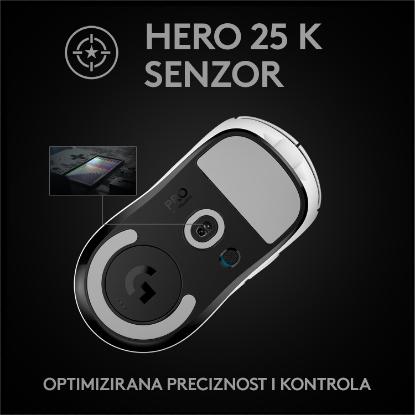 Miška LOGITECH Pro X Superlight, bežični, optički, 25600dpi, beli, USB