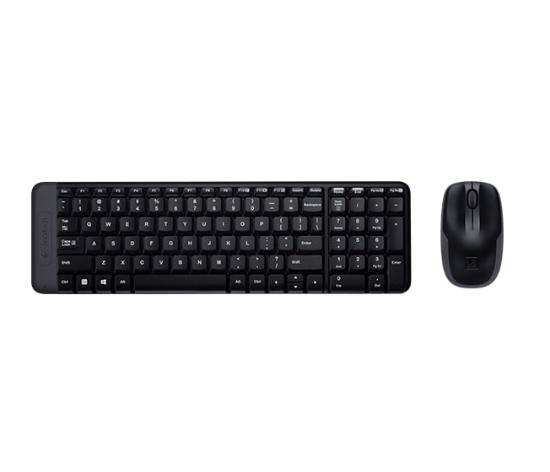 Tipkovnica + miška LOGITECH MK220 Wireless Desktop, brezžična, črna, kompaktna, USB