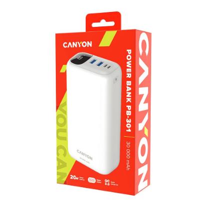 Mobilni USB punjač CANYON PB-301, 20W, 30000 mAh, bijeli