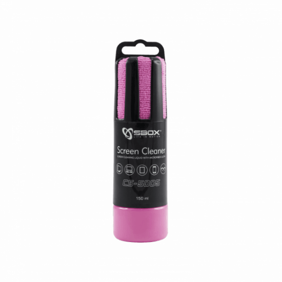 Sredstvo za čišćenje SBOX CS-5005, za čišćenje ekrana mikrofiber krpicom, 150ml, rozo