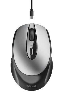 Miška TRUST Zaya Rechargeable, optički, 1600dpi, bežični, sivi