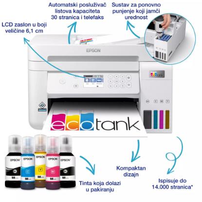Multifunkcijski Tiskalnik EPSON EcoTank L6276, Tiskalnik/scanner/copy, 4800 x 1200, USB, LAN, WiFi, beli