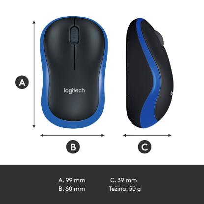 Miška LOGITECH M185, optički, bežični, 1000dpi, crno-modri