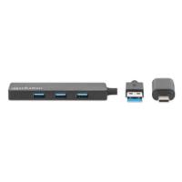 USB HUB MANHATTAN, 4-portni USB 3.2 Gen1, USB-C adapter, crni