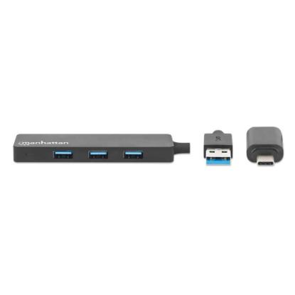 USB HUB MANHATTAN, 4-portni USB 3.2 Gen1, USB-C adapter, crni