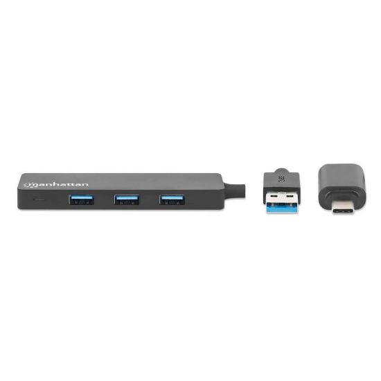USB HUB MANHATTAN, 4-portni USB 3.2 Gen1, USB-C adapter, crni