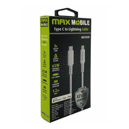 Kabel MAXMOBILE, USB-C (M) na Lightning (M), MFI, kevlar, QC 3A, 1,2m, bijeli