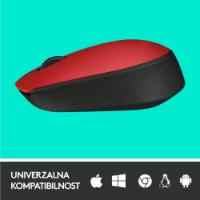 Miška LOGITECH M171, optički, bežični, rdeči