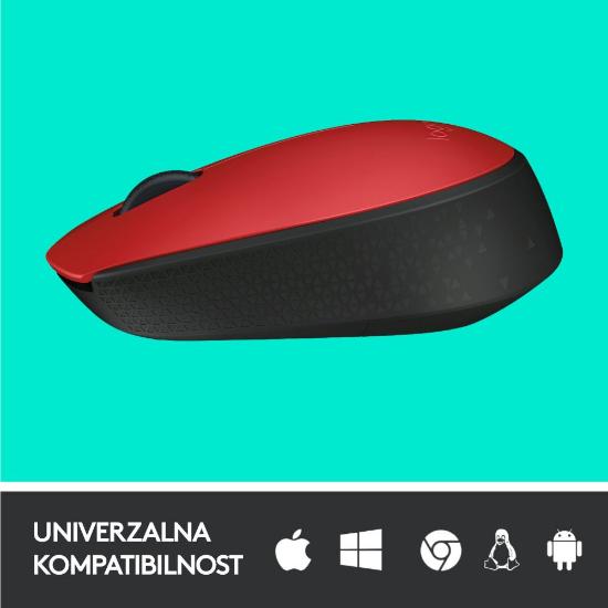 Miška LOGITECH M171, optički, bežični, rdeči