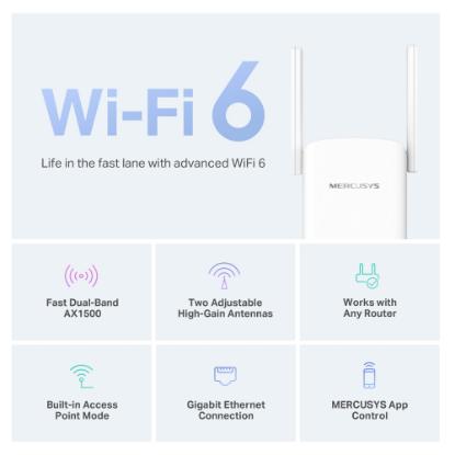 Wireless range extender MERCUSYS ME60X, 300Mbps/1201Mbps, 1x Gigabit port, 2x antene