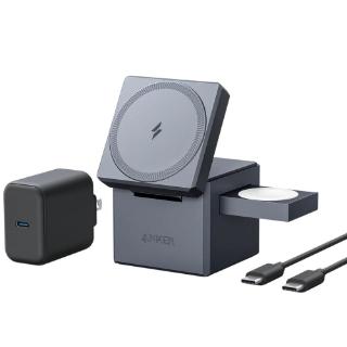Bežični punjač ANKER Cube 3 u 1, MagSafe, za Apple, sivi