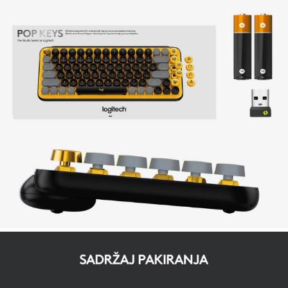 Tipkovnica LOGITECH POP Keys, mehanička, brezžična, US Layout, USB, žuto/črna