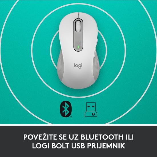 Miška LOGITECH M650 L, za ljevake, bežični, optički, 4000dpi, USB, BT, beli
