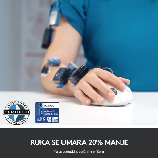 Miška LOGITECH MX Ergo, optički, trackball, bežični, USB, sivi