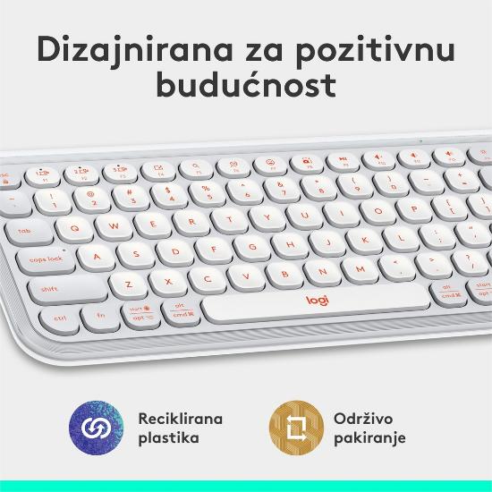 Tipkovnica LOGITECH POP Icon Keys, brezžična, US Layout, BT, belo-oranžna