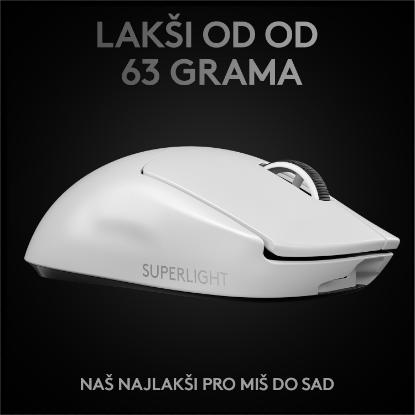 Miška LOGITECH Pro X Superlight, bežični, optički, 25600dpi, beli, USB