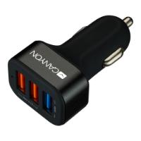 Auto punjač CANYON C-07, 3xUSB-A, QC 3.0, crni