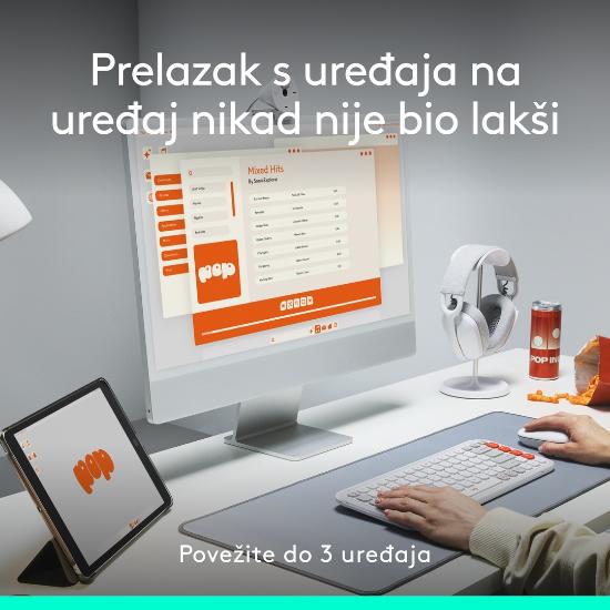 Miška LOGITECH POP, optički, bežični, USB, BT, 1000dpi, rozi