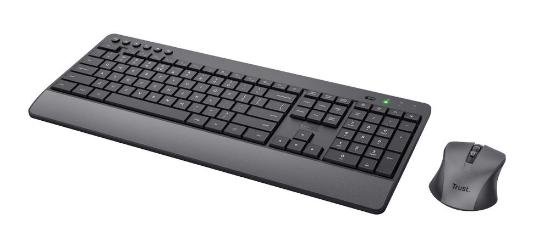 Tipkovnica + miška TRUST Trezo Silent, brezžična, USB, US layout, črna