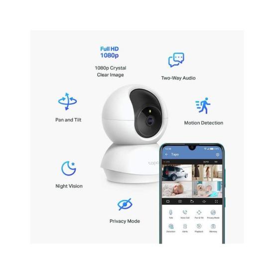 Mrežna nadzorna kamera TP-LINK Tapo C200, 1080p, unutarnja, WiFi, Pan/tilt, senzor pokreta, noćno snimanje