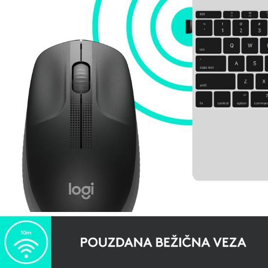 Miška LOGITECH M190, optički, bežični, 1000dpi, črni