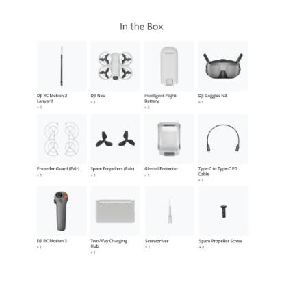 Dron DJI Neo Motion Fly More Combo, 4K kamera, 1-axis gimbal, vrijeme leta do 18 min, DJI Motion 3 daljinski upravljač, DJI Goggles 3, bijeli