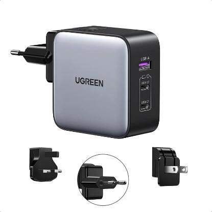 Kućni punjač UGREEN Nexode GaN II, 65W, USB-A, 2XUSB-C, crno-sivi