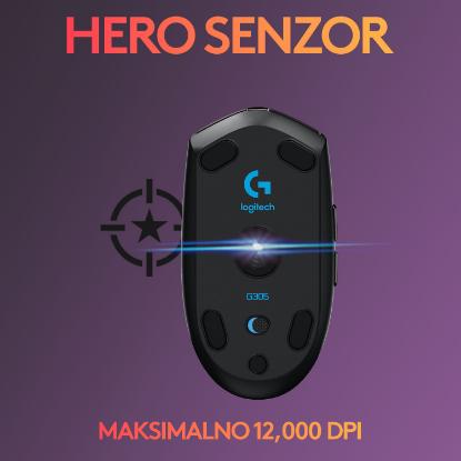 Miška LOGITECH Gaming G305 Lightspeed, bežični, optički, 12000dpi, črni, USB