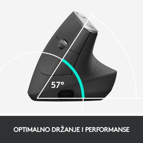 Miška LOGITECH MX Vertical Advanced Ergonomic, optički, bežični, USB, črni