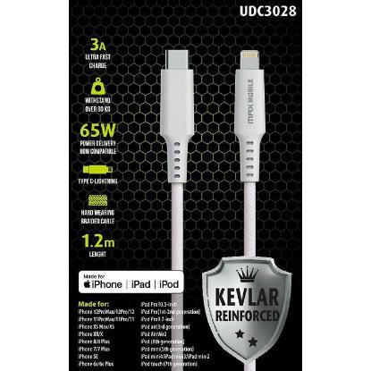 Kabel MAXMOBILE, USB-C (M) na Lightning (M), MFI, kevlar, QC 3A, 1,2m, bijeli