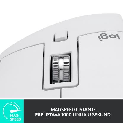 Miška LOGITECH MX Master 3S Performance, laserski, bežični, BT, Unifying receiver USB, beli