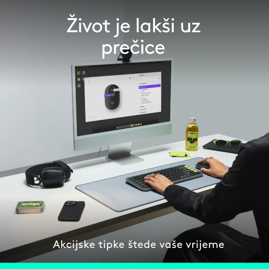 Miška LOGITECH POP, optički, bežični, USB, BT, 1000dpi, rozi