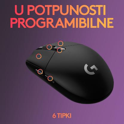 Miška LOGITECH Gaming G305 Lightspeed, bežični, optički, 12000dpi, črni, USB