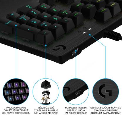 Tipkovnica LOGITECH Gaming G512 Carbon, RGB, mehanička, GX Red Linear, US layout, črna