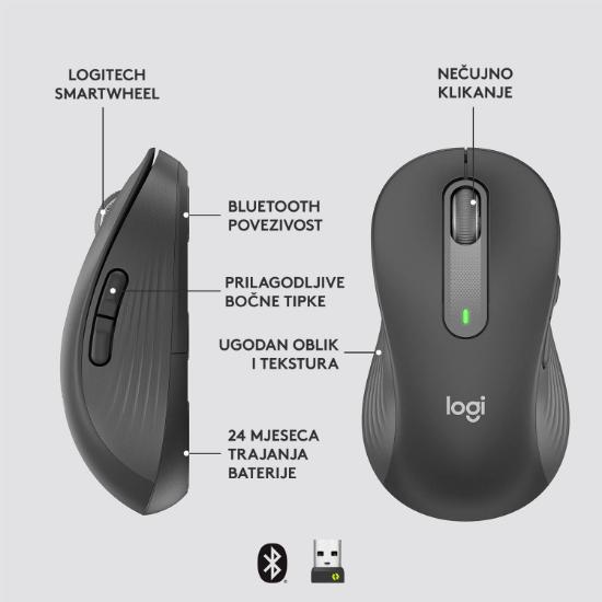 Miška LOGITECH M650 L, za ljevake, bežični, optički, 4000dpi, USB, BT, črni
