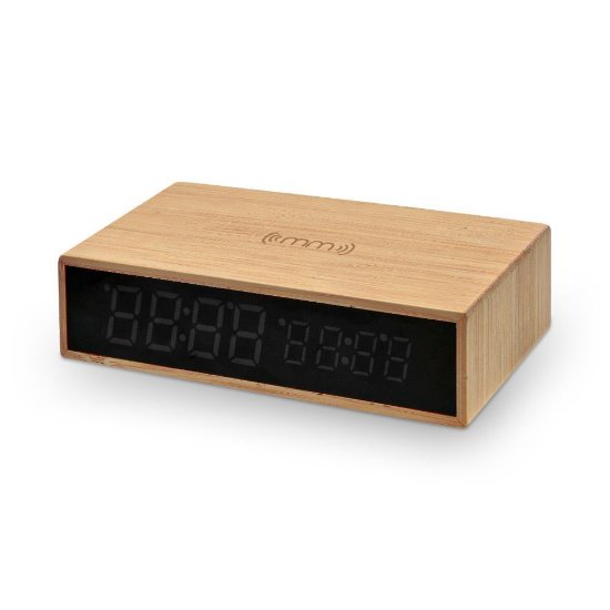 Sat s bežičnim punjačem MIKAMAX Bamboo Wireless Charger Clock