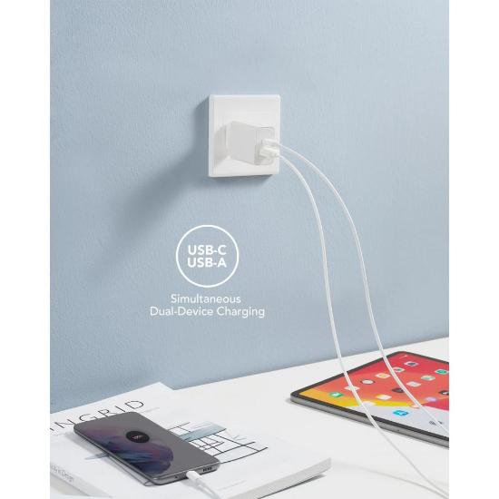 Kućni punjač VEGER VLS302U, USB-A, USB-C, QC3.0, bijeli