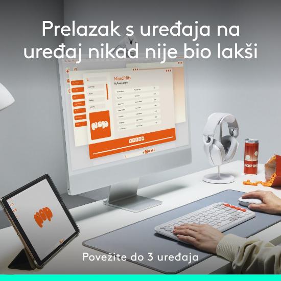 Miška LOGITECH POP, optički, bežični, USB, BT, 1000dpi, beli