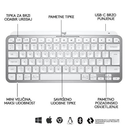 Tipkovnica LOGITECH MX Keys mini, bežična, BT, srebrna