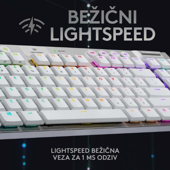 Tipkovnica LOGITECH Gaming G915 TKL Tenkeyless Lightspeed,Tactile switch, RGB, mehanička, brezžična, UK Layout, USB, bela