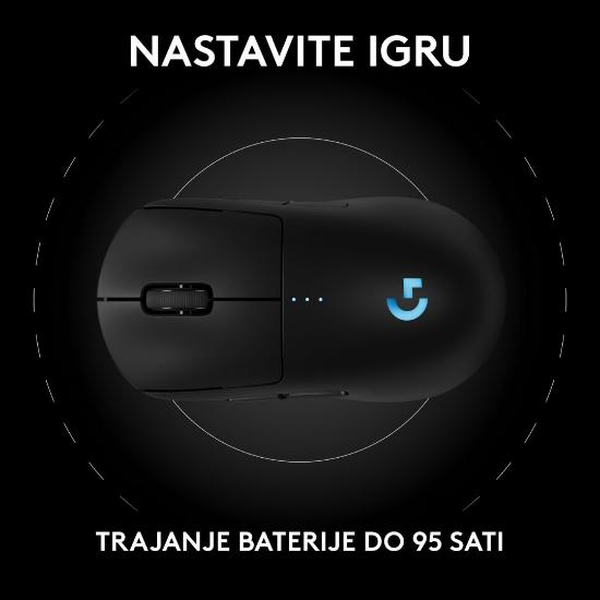 Miška LOGITECH Pro 2 Lightspeed, RGB, optički, bežični, 32000dpi, črni