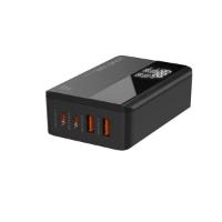 Kućni punjač LDNIO A4809C GaN 100W, PD 3.0, QC 4.0, 2x USB-C, 2x USB-A, LED zaslon, naponski kabel, crni