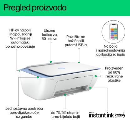 Multifunkcijski Tiskalnik HP DeskJet 2822e, 588R4B, Tiskalnik/scanner/copy, 1200dpi, Wi-Fi, USB, beli, Instant Ink