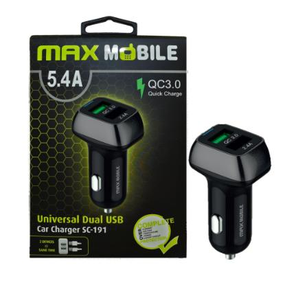 Auto punjač MAXMOBILE, USB DUO SC-191 QC 3.0 Quick Charge 5.4A, crno-sivi
