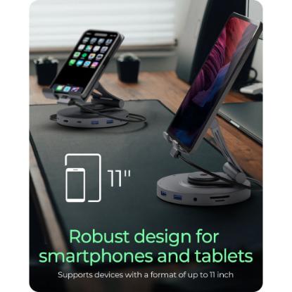 Stalak za tablet/smartphone ICY BOX IB-TH100-DK, okretni stalak, 2x USB-C, 2x USB-A 3.2 Gen1, HDMI, SD/microSD, audio, sivi