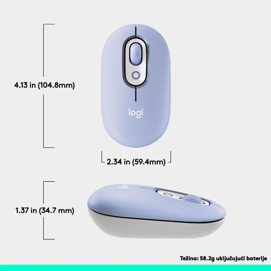 Miška LOGITECH POP, optički, bežični, USB, BT, 1000dpi, lila-beli
